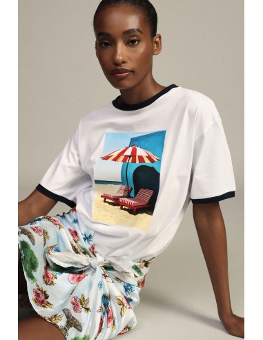 T-shirt met ronde hals, fotoprint en contrasterende boorden Dixie
