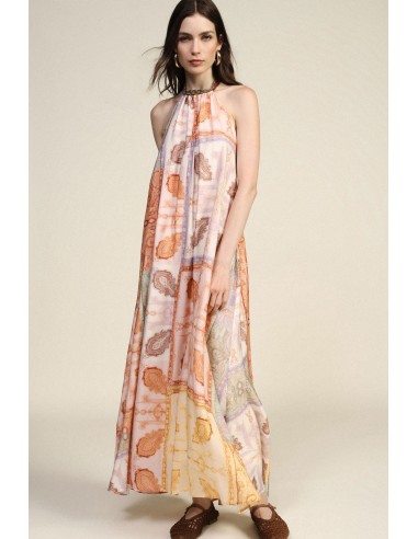 Lange jurk met patchworkprint en geknoopte halslijn Dixie