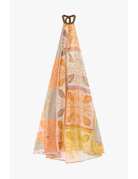 Lange jurk met patchworkprint en geknoopte halslijn Dixie