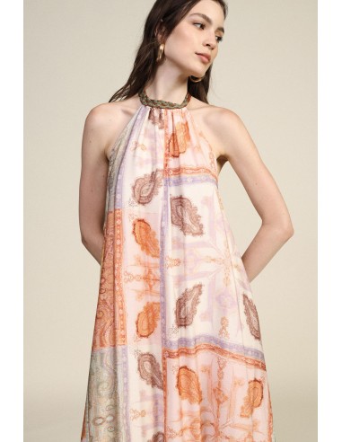 Lange jurk met patchworkprint en geknoopte halslijn Dixie