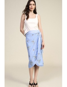 Dixie wikkelrok met strepen- en bloemenprint