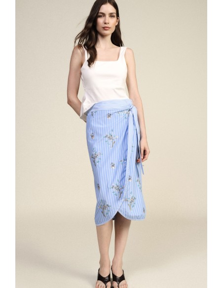 Dixie wikkelrok met strepen- en bloemenprint