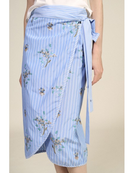 Dixie wikkelrok met strepen- en bloemenprint