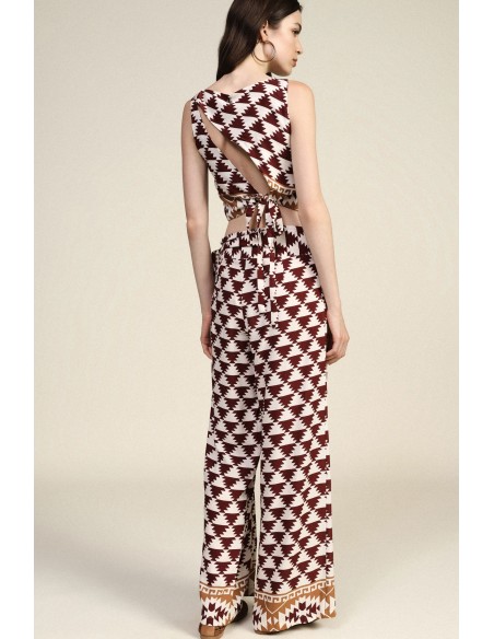 Palazzo-broek met geometrische print en ceintuur aan de zijkant Dixie