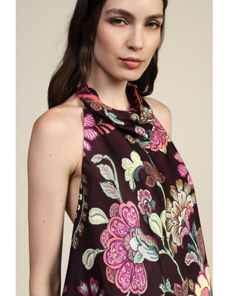 Top met bloemenprint en gestrikte halslijn