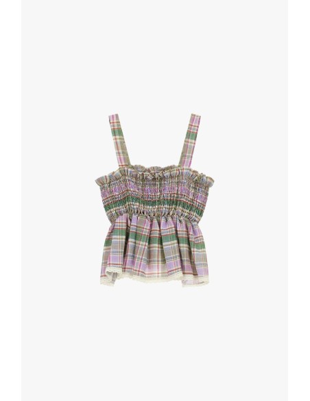 Top met ruitpatroon, spaghettibandjes en gerimpelde details Dixie