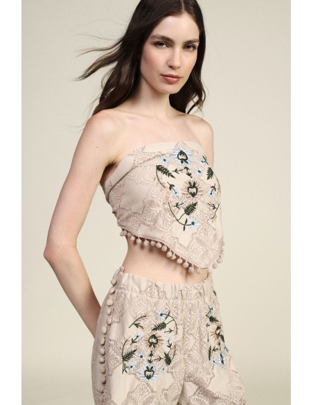 Bandana-top met bloemenborduursel en kwastjesdetails van Dixie