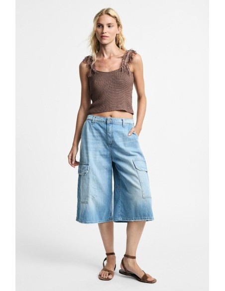 Cargo shorts van denim met wijde pijpen en zijzakken Please