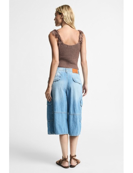 Cargo shorts van denim met wijde pijpen en zijzakken Please
