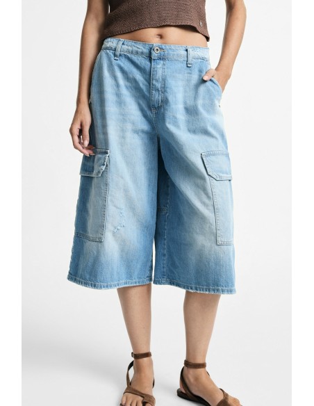 Cargo shorts van denim met wijde pijpen en zijzakken Please