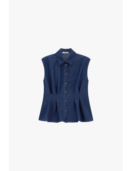 Mouwloze blouse met plooien aan de voorkant en knopen, alstublieft
