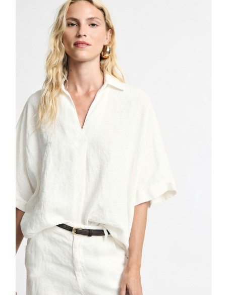 Ruime blouse met korte mouwen en klassieke kraag Alstublieft