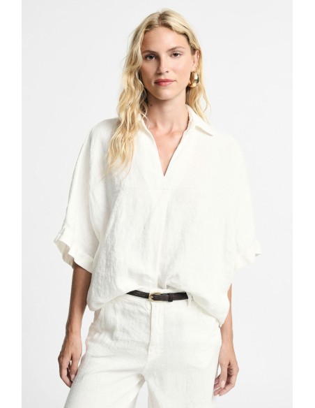Ruime blouse met korte mouwen en klassieke kraag Alstublieft