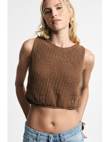 Opengewerkte cropped top zonder mouwen met ronde hals Please