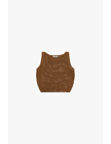 Opengewerkte cropped top zonder mouwen met ronde hals Please