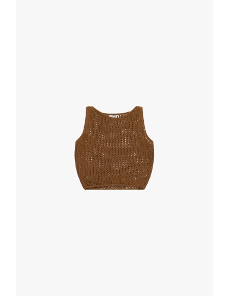 Opengewerkte cropped top zonder mouwen met ronde hals Please