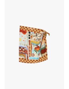 Korte rok met geometrisch patroon en zijknoop Dixie