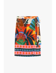 Dixie halflange wikkelrok met tropische print