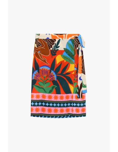 Dixie halflange wikkelrok met tropische print