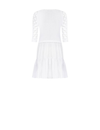 Korte jurk met 2-delige look, katoenen rok met ruches en gehaakte top, Rinascimento