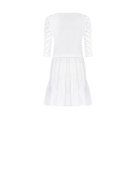 Korte jurk met 2-delige look, katoenen rok met ruches en gehaakte top, Rinascimento