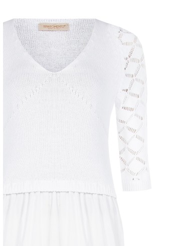 Korte jurk met 2-delige look, katoenen rok met ruches en gehaakte top, Rinascimento