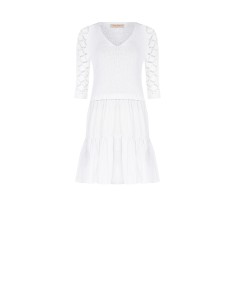Korte jurk met 2-delige look, katoenen rok met ruches en gehaakte top, Rinascimento