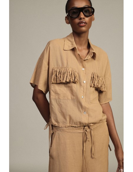 Cropped shirt met zakken, franjes en korte mouwen Dixie