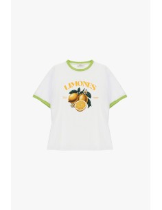 Dixie T-shirt met ronde hals, citrusprint en contrasterende biezen 2