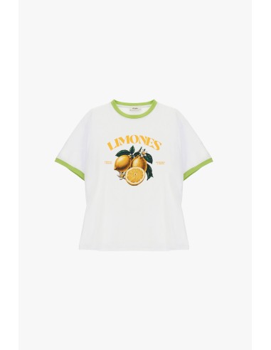 Dixie T-shirt met ronde hals, citrusprint en contrasterende biezen
