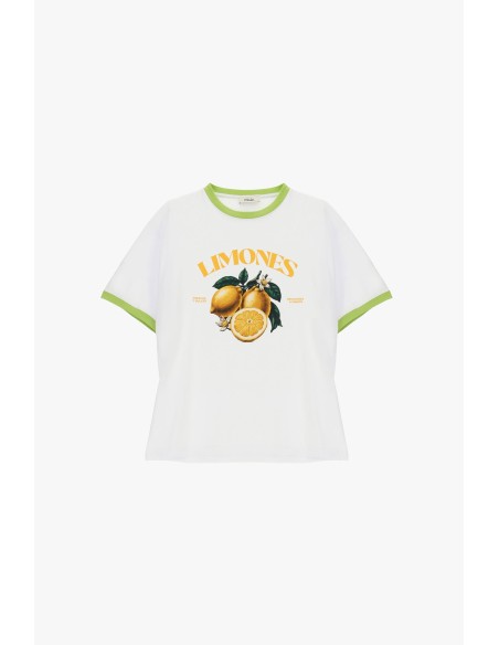 Dixie T-shirt met ronde hals, citrusprint en contrasterende biezen