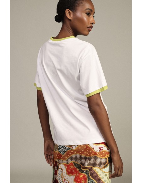 Dixie T-shirt met ronde hals, citrusprint en contrasterende biezen