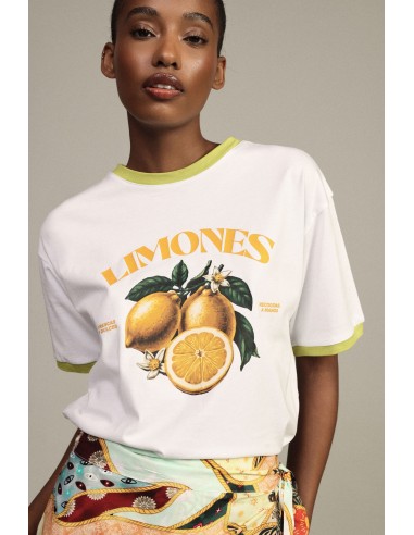 Dixie T-shirt met ronde hals, citrusprint en contrasterende biezen