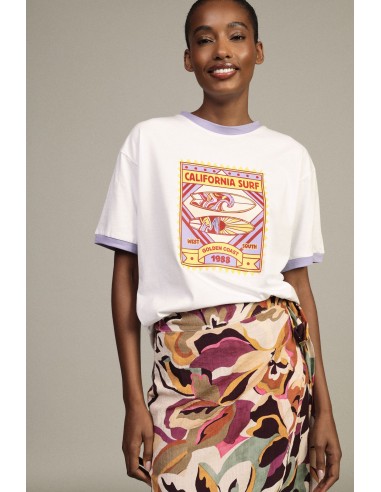 Dixie T-shirt met ronde hals, surfprint en korte mouwen