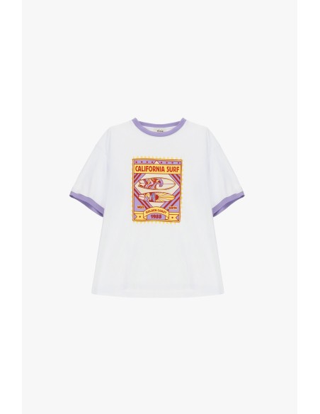 Dixie T-shirt met ronde hals, surfprint en korte mouwen