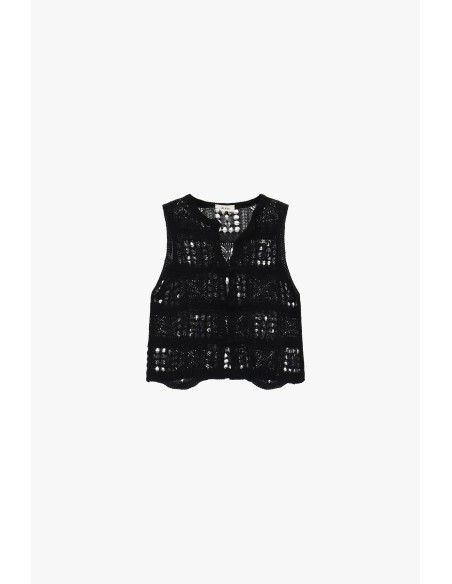 Geperforeerde mouwloze top met knoopsluiting Dixie
