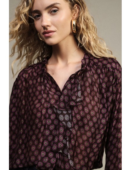 Ruime blouse met bloemenprint en ruches aan de voorkant Dixie