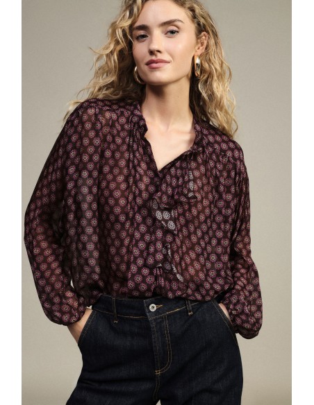 Ruime blouse met bloemenprint en ruches aan de voorkant Dixie