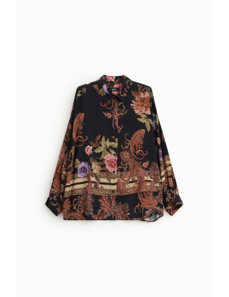 Dixie blouse met bloemen- en paisleyprint en opstaande kraag