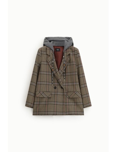 Dixie blazer met dubbele rij knopen, capuchon en ruitpatroon