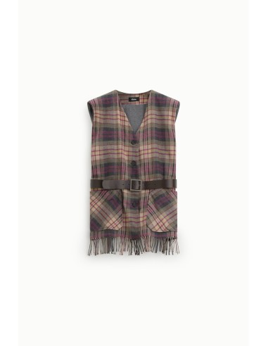 Geruit gilet met riem en franjes Dixie