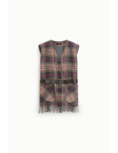 Geruit gilet met riem en franjes Dixie