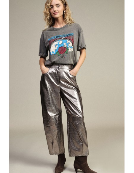 Dixie Palazzo-broek met metallic effect en hoge taille