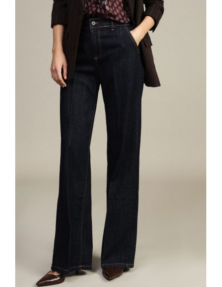 Dixie Palazzo-broek met hoge taille en contrasterende stiksels