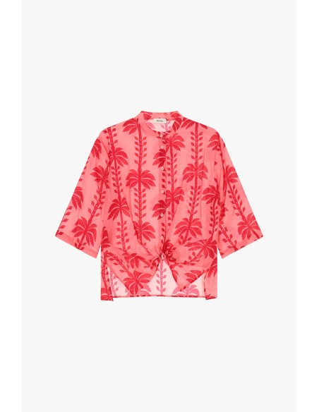 Cropblouse met palmbomenprint en knoop aan de voorkant Dixie