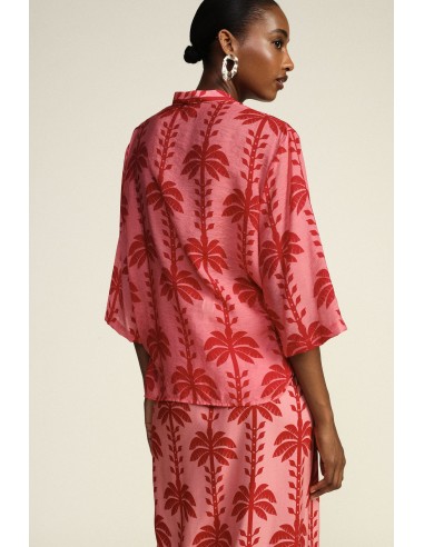 Cropblouse met palmbomenprint en knoop aan de voorkant Dixie