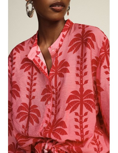 Cropblouse met palmbomenprint en knoop aan de voorkant Dixie