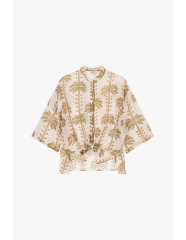 Cropblouse met palmbomenprint en knoop aan de voorkant Dixie