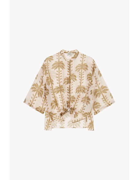 Cropblouse met palmbomenprint en knoop aan de voorkant Dixie