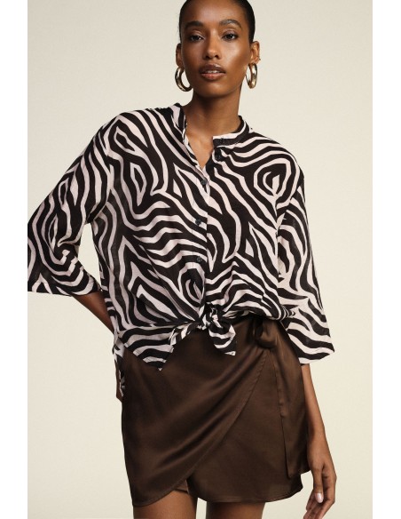 Dixie zebraprint blouse met knoop aan de voorkant